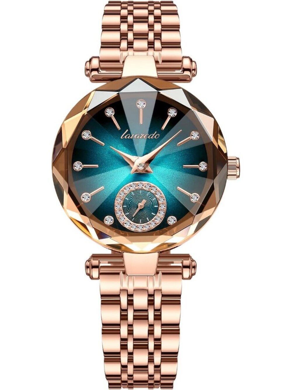 Women's Gold Blue Elegant Stainless Steel Analog Creative Diamond Dial Watch